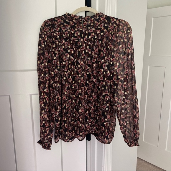 NWT Loft Shimmer Vine Pleated Yoke Blouse Black Long Sleeve Top - Picture 6 of 6